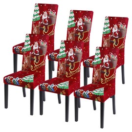 SearchI Xmas Christmas Chair Covers Set of 6, Xmas Stretch Dining Chair Slipcovers Washable Spandex Kitchen Chair Cover for Dining Room Christmas Decoration Holiday Party Home Decor