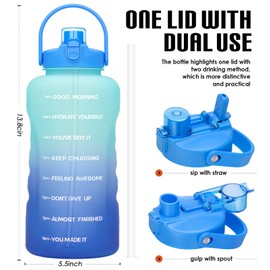 HydroPal 1 Gallon Water Bottles with Straw, 128 oz Water Bottle BPA Free Innovative 2-IN-1 Lid Gym Bottle with Times to Drink Motivational, Large for Sports Fitness Camping Water Jug （13.8X5.5 inch）