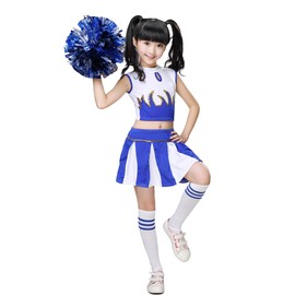 LOLANTA Girls' Cheerleader Costume School Child Cheer Costume Outfit Carnival Costume (Blue, 152-164, Label Size 160)