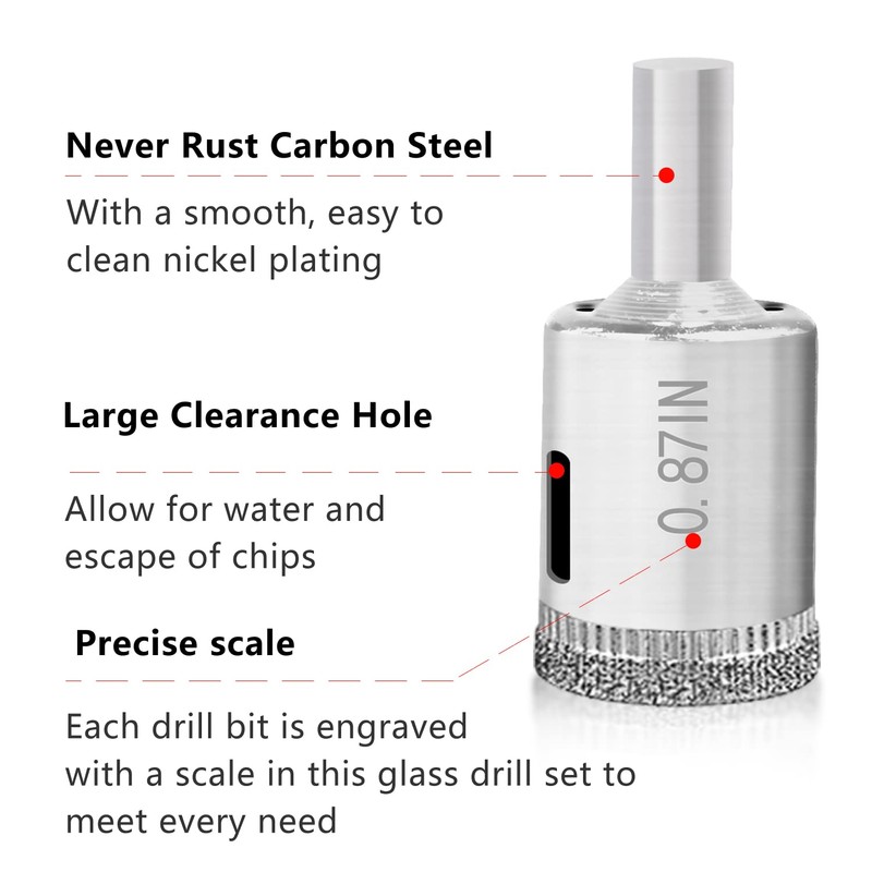 Glass Drill Bit Set, 3 pcs Diamond Drill Bits Hole