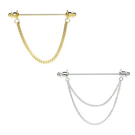 Chamvino 2PCS men's and women's shirt chain collar pins Gold Metal Double Chain Collar Pin Shirt Collar Brooch Stick