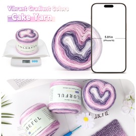 Katech Katech Yarn for Crocheting-Gradient Cake Yarn for Crocheting Knitting-Ombr Yarn-Multicolor Soft Rainbow Cotton Crochet Yarn for Scarves, Shawls, Blankets, and Garments(C)
