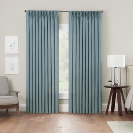Waverly Serendipity 10 Pinch Pleat Light Filtering Rod Pocket Window Curtain for Living Room (1 Panel), 50 in x 63 in, Blue