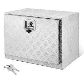 Underbody Truck Box, 24'' D x 17.7"W x 18.1"H Pickup Storage Box, Heavy Duty Aluminum Diamond Plate Tool Box with Lock and Keys, Waterproof Trailer Storage Box with T-Handle Latch - Silver