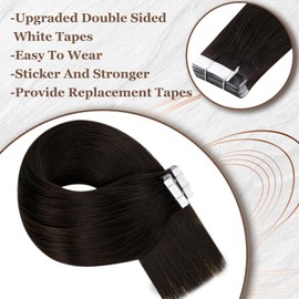 Hetto Tape in Hair Extensions Human Hair Dark Brown Tape in Remy Hair Extensions Darkest Brown Tape in Human Hair Extensions for Women 16 Inch 50g 20pcs Brown Real Hair Tape in Extensions Human Hair