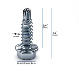 Garage Door Fastener Hinge and Bracket Tapping Sheet Metal Screws, Zinc Plated Tek 1/4" x 3/4" Serrated Hex Washer Head Self Drilling Screw (25 Pack)