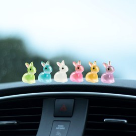 6PCS Luminous Rabbit Car Interior Accessories for Dashboard Decorations Rearview Mirror Decor,for Car Home Garden Office Computer Monitor Figurines Decor,Rabbit Gifts for Women Girl Men