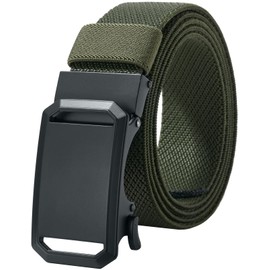 LionVII Elastic Ratchet Belt with Automatic Buckle, Adjustable and Stretchable, Work Belt for Men, 130 cm, Green - Twill, L
