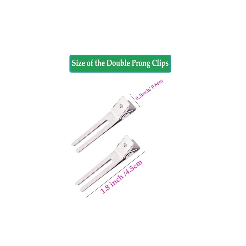 10 Pack Double Prong Pin Curl Clips, Duck Billed Hair