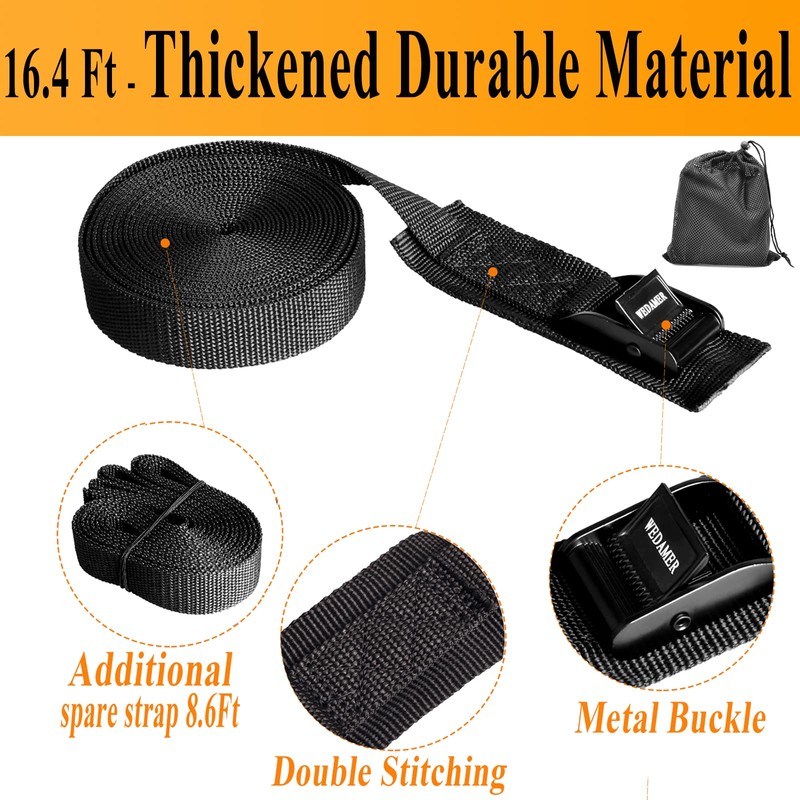 WEDAMER 4-Pack Kayak Tie Down Straps Heavy Duty Cam Buckle