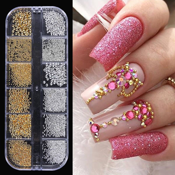 3D Nails Art Metal Charms Studs Jewels Mixed Sizes Gold