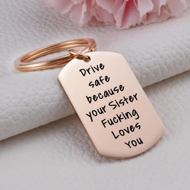MIXJOY Valentine's Day Sisters Gifts from Sister, Drive Safe Keychain for Sister Brother, Big Brother New Driver Gifts, 16th 17th 18th 19th 20th Bday Key Chain Gifts for Teen Boys Girls, Rose Gold