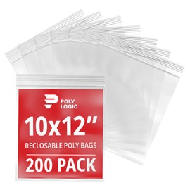 Poly Logic Clear 10" x 12" Reclosable Poly Mailer Bags 2 Mil Thick (200-Pack) | Plastic Resealable Polybags for Shipping, Mailing, Packaging & Storage | Large Reclosable Plastic Bags