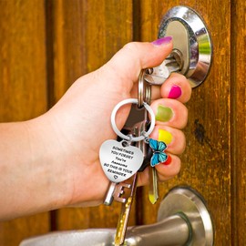 Amaxiu Encouragement Keyring Girl, Butterfly Lucky Charm Gifts Key Fob Women's Poetry Key Ring with Pendant for Car Key Wallet, silver