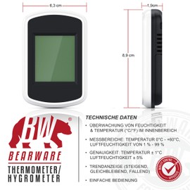 CSL Thermo-Hygrometer Thermometer Hygrometer Indoor Temperature and Humidity Meter with Smiley Indicator for Greenhouse, Living Room, Black/White