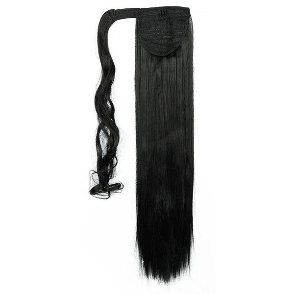 S-noilite® Hairpiece Ponytail Straight Hair Extension 58 cm Natural Wrap On Ponytail, Various Colours, 58 cm, Jet Black