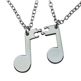 Art Attack BFF Music Note Necklace, Made from Brass & Silver Plated, Gift For Best Friends, Student Graduation, Jazz Rock Pop Marching Band Club