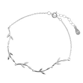 IMINI Crystal Leaf Bracelet for Women Girls Sterling Silver Danity Charm Link Bracelets Anklets Adjustable Chain Simple Elegant Jewelry Birthday Christmas Gifts for Daughter Bff