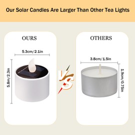 VOOKRY 8 Pcs Solar Candles Outdoor Waterproof - Solar Tea Lights Rechargeable Flickering Flameless Lamp Nightlights LED Candle Lights for Lanterns Bedroom Camping Party Home Decorations, 2.3''x2.1''