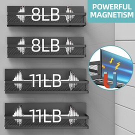 Umomi Magnetic Spice Rack for Refrigerator, 4 Pack Magnetic Shelf for Refrigerator,Moveable Fridge Magnetic Spice Racks with 10-Hook Rack for Kitchen Organizers and Storage