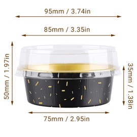 EUSOAR Foil Ramekins with Lids, 100pcs 5oz Disposable Mini Aluminum Foil Cupcake Cups Liners for Baking, Dessert Cups Aluminum Cheesecake Pan Creme Brulee Baking Cups for Oven-Black Meteor Shower