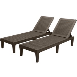 Greesum Outdoor Chaise Lounge Chairs Set of 2 with 5-Position Adjustable Backrest, Waterproof PP Sun Chaise Loungers for Garden Pool Beach Patio Deck Sunbathing, Brown