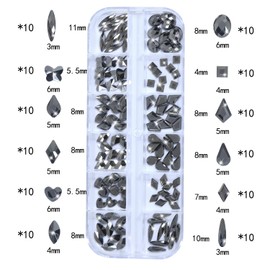 DZHILHMX Nail Rhinestones - 3D Multi Shape Size, Flat Back, Crystals Manicure Rhinestones Charms, Mineral Gray Nail Gems, with Kit, for Nail Art, Bedazzling Acrylic Nails, DIY Decor