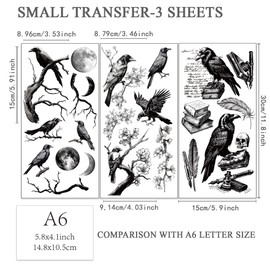 OLYCRAFT 3pcs/Set Vintage Crow Rub on Transfers for Furniture and Crafts 6x12 inch Crow Feather Furniture Decals Moon Decor Transfer Stickers Rub on Decals for Wood Furniture Scrapbooking Home Decor