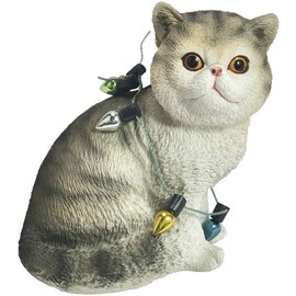 Sandicast Shorthair Calico Cat with Holiday Lights Christmas Ornament