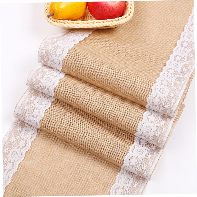 LABRIMP Lace Jute Table Cover Wedding Decor Party Tablecloth for