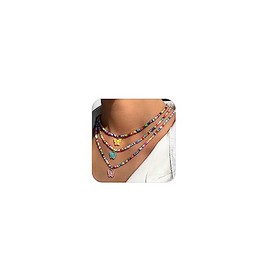 Shell Necklace for Women Men Puka Shell Necklace Layered Starfish Flower Charm Necklace Beach Surfer Beaded Necklace Jewelry Outfits Accessories