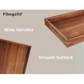 Fibogollo Set of 2 Acacia Wood Serving Tray with Handles,Decorative Trays Platter,Breakfast Tray in Bed,Food Drinks Tray for Eating,Working,Storing(Brown)