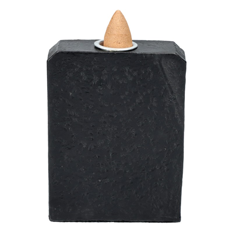 Bastet Egyptian Backflow Incense Holder, Polyresin, Black with Hieroglyphs, Hand-Painted,