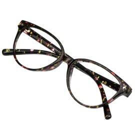 VisionGlobal Blue Light Blocking Glasses for Women/Men, Anti Eyestrain, Computer Reading, TV Glasses, Stylish Cat Eye Frame, Anti Glare(Floral,+5.25 Magnification)