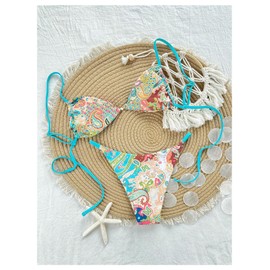 SOLY HUX Women's Boho Print Tie Back Swimsuit High Cut Thong Bikini Sets 2 Piece Bathing Suit Multicoloured Paisley Small