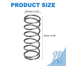 sourcing map 10Pcs Compression Spring, 10mm OD, 0.8mm Wire Size, 25mm Free Length, Spring Steel Construction Extended Mechanical Compression Springs for Shop and Home Repairs, Silver Tone
