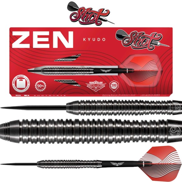 Shot! Darts Zen Kyudo-Steel Tip Dart Set-Center Weighted-90% Tungsten Barrels