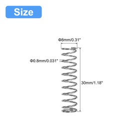 QUARKZMAN 5 x Compression Spring Compression Springs 304 Stainless Steel Spring Spring Tension Spring 8 mm AD 0.8 mm Wire Size 30 mm Free Length Coil Spring Coil Springs Spring Steel Spring Silver