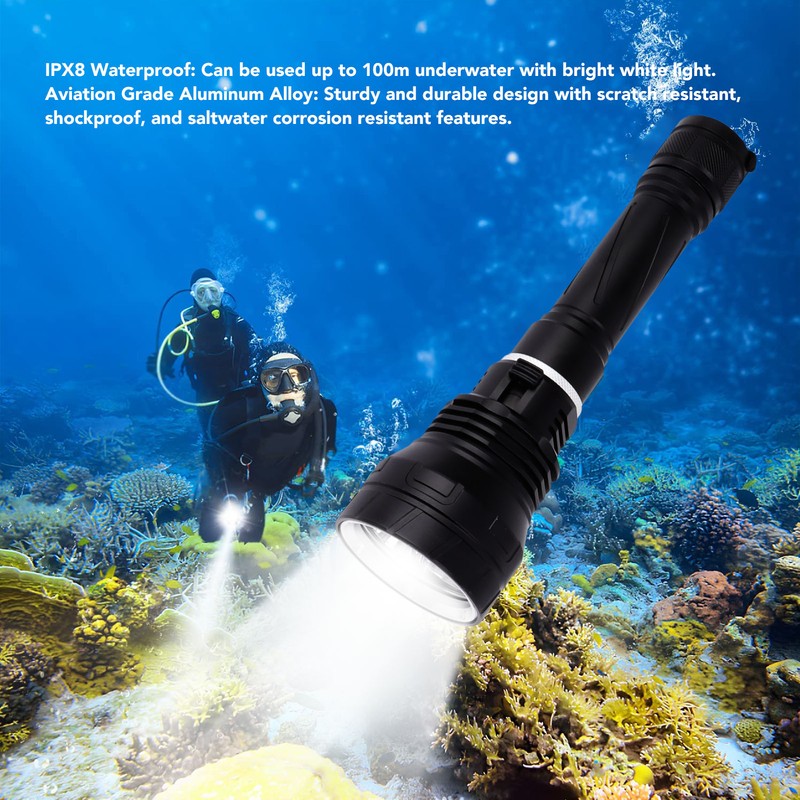 IPX8 Waterproof Diving Flashlight 100000lm Professional 100m Underwater Bright Submarine