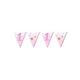 Anniversary House First Birthday 'One Little Star Girl' Paper Flag Bunting | 1st Birthday Pink Party Decorations | 11 Flags Banner Decoration | Banner for Girls| M301