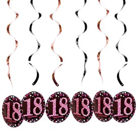 AIBAOBAO Pack of 12 18th Birthday Decoration for Birthday Decoration, Hanging Decoration, Ceiling Hanger, Spiral Garlands, Rose Gold Hanging Swirl Colourful for Anniversary Party, Celebration, Girls,