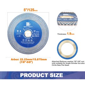 Diamond Porcelain Tile Saw Blade - BRSCHNITT 2pcs 5" Super Thin Diamond Cutting Grinding Disc with X Teeth Arbor 7/8“-5/8“ for Ceramic Tiles,Granite,Marble Angle Grinder Circle Saw Blade