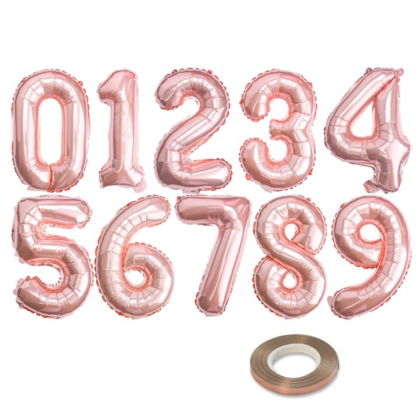 [10] 16" Number Rose Gold Foil Balloons 0-9 set, Mylar