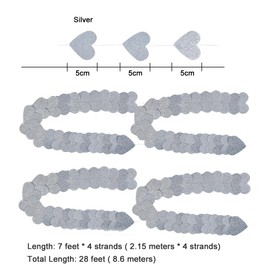 MOWO Silver Glitter Heart Paper Garland Circle Love Hearts Hanging Decoration for Valentine's Day Wedding Birthday Party, 2'' in Diameter, 4 Strands