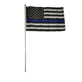 AES 12x18 12"x18" USA Police Blue Line Memorial American Stick Flag Wood Staff