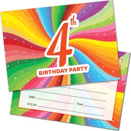 Olivia Samuel 20 x 4th Birthday Party Invitations. Children's Bright Unisex Style. Multipack of 20 Invites with Envelopes