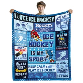 Wazzio Hockey Gifts for Boys Men, Ice Hockey Flannel Blanket for Kids Teens, Birthday Gifts for Hockey Lovers Coach, Hockey Blanket Gifts for Hockey Player, 50"x60"