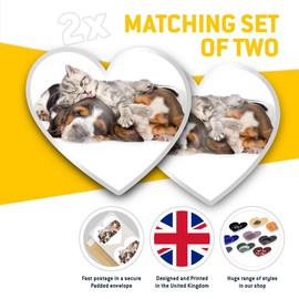 2 x Heart Stickers 7.5 cm - Sleepy Puppy & Kittens Dog Cat Fun Decals for Laptops,Tablets,Luggage,Scrap Booking,Fridges, 14305