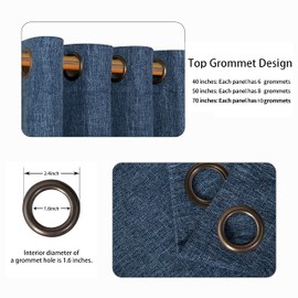 LORDTEX Linen Look Textured Blackout Curtains with Thermal Insulated Liner - Heavy Thick Grommet Window Drapes for Bedroom, 70 x 72 Inches, Blue, Set of 2 Panels