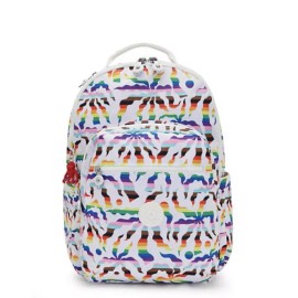 Kipling Seoul Large Printed 15" Laptop Backpack White Multicolor Pride